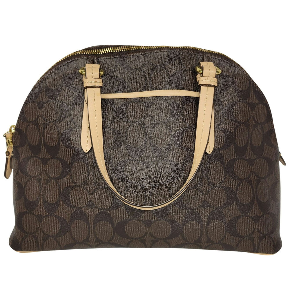 Coach Signature Peyton Cora Domed Satchel Brown Coated Canvas Leather Trim F2618 - Picture 3 of 14